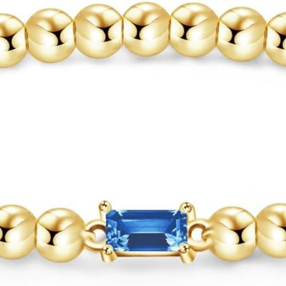 Birthstone Beaded Bracelet Dainty Gold-Plated Stretchable Jewelry Gift